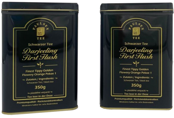 Darjeeling First Flush Ernte 2024 schwarzer Tee, Premiumqualität 2x 350g in einer für Lebensmittel geeigneten Dose